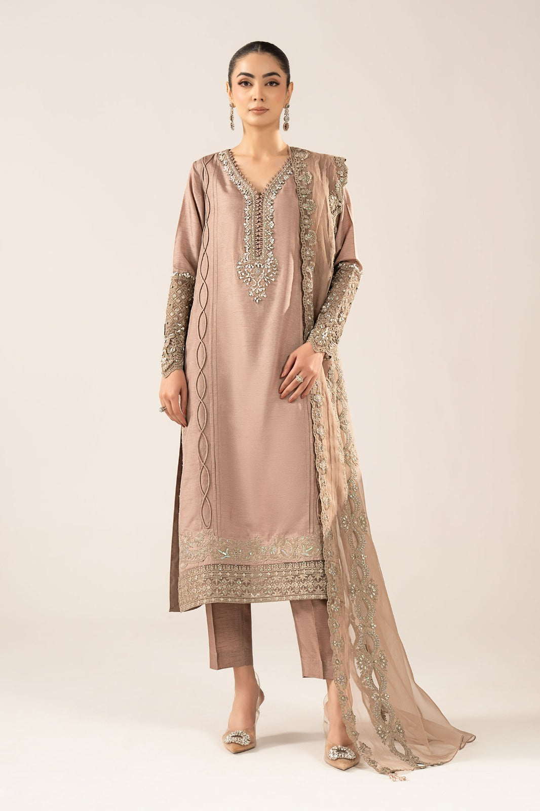 Maria B | Luxury Formals | SF-EF26-26-Coffee - Formal Dress - available at Maria Faisal in UK and USA.