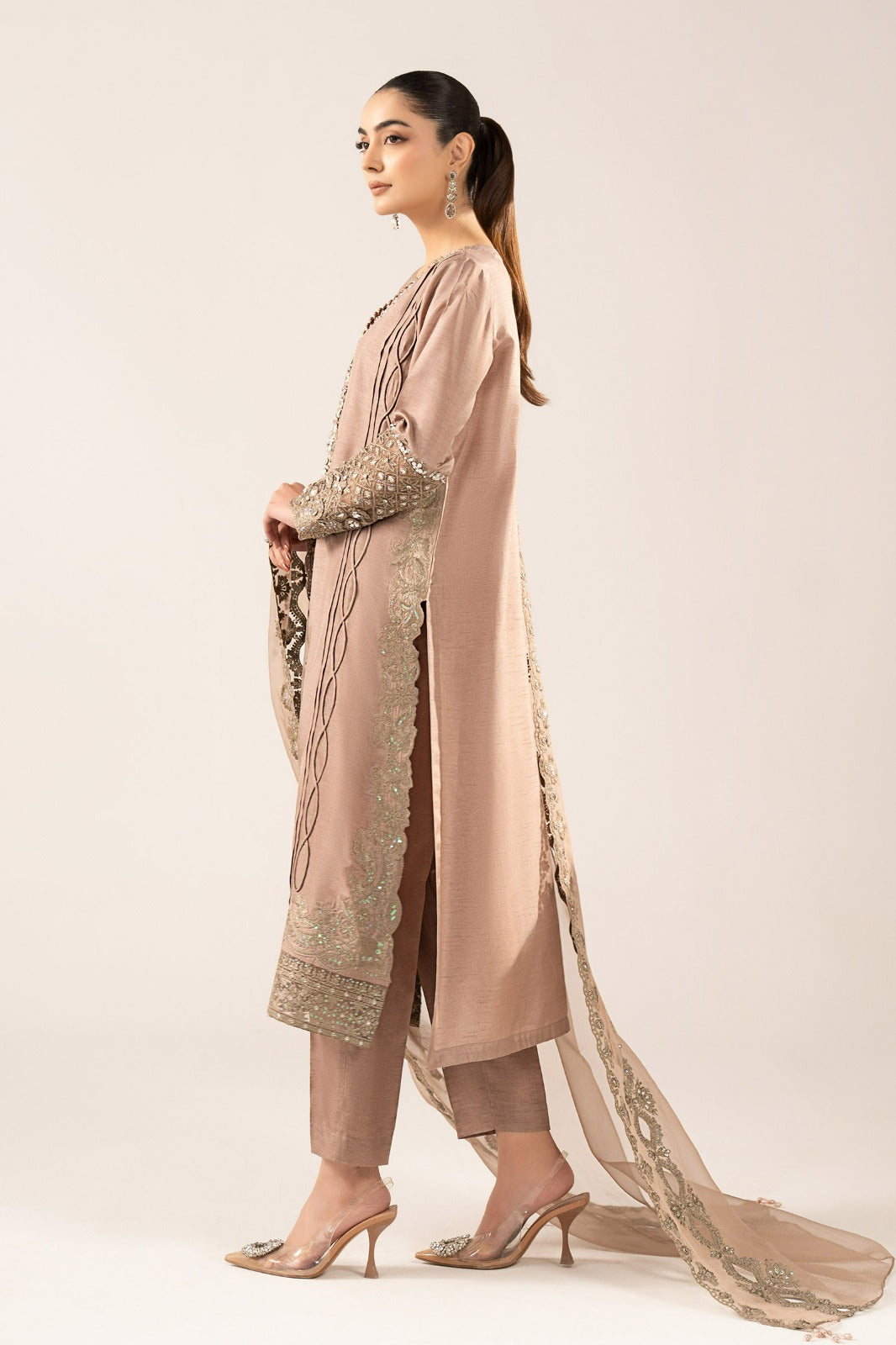 Maria B | Luxury Formals | SF-EF26-26-Coffee - Formal Dress - available at Maria Faisal in UK and USA.