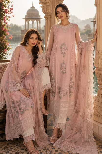 Saadia Asad | Nooriyah Luxury Chiffon | D2 - Satin Rose - Formal Dress - available at Maria Faisal in UK and USA.