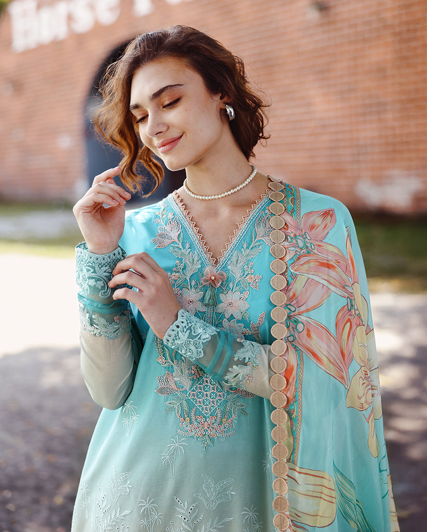 Mushq | Solace Ombre Chikankari | Whispered Dawn - Luxury Dress - available at Maria Faisal in UK and USA.