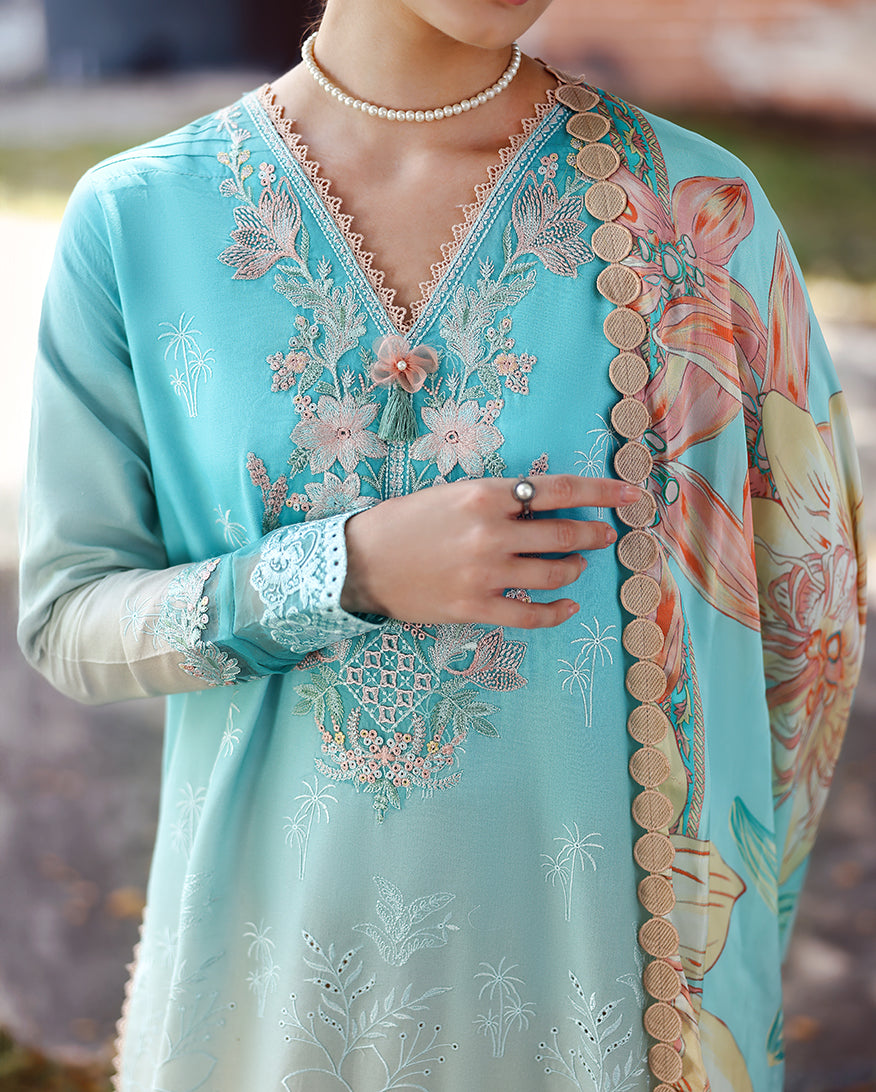 Mushq | Solace Ombre Chikankari | Whispered Dawn - Luxury Dress - available at Maria Faisal in UK and USA.