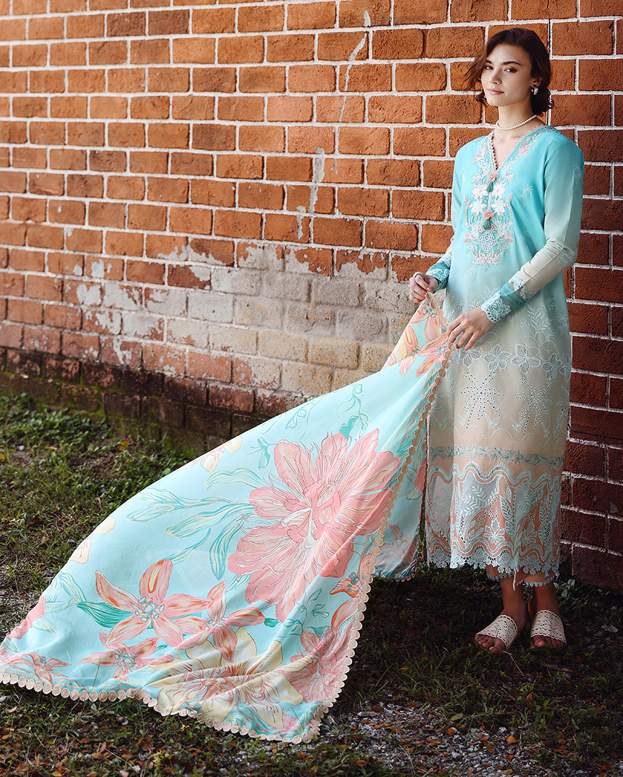 Mushq | Solace Ombre Chikankari | Whispered Dawn - Luxury Dress - available at Maria Faisal in UK and USA.