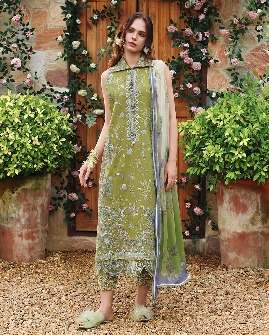 Mushq | The Secret Garden Lawn | Whispering Ivy - Luxury Dress - available at Maria Faisal in UK and USA.