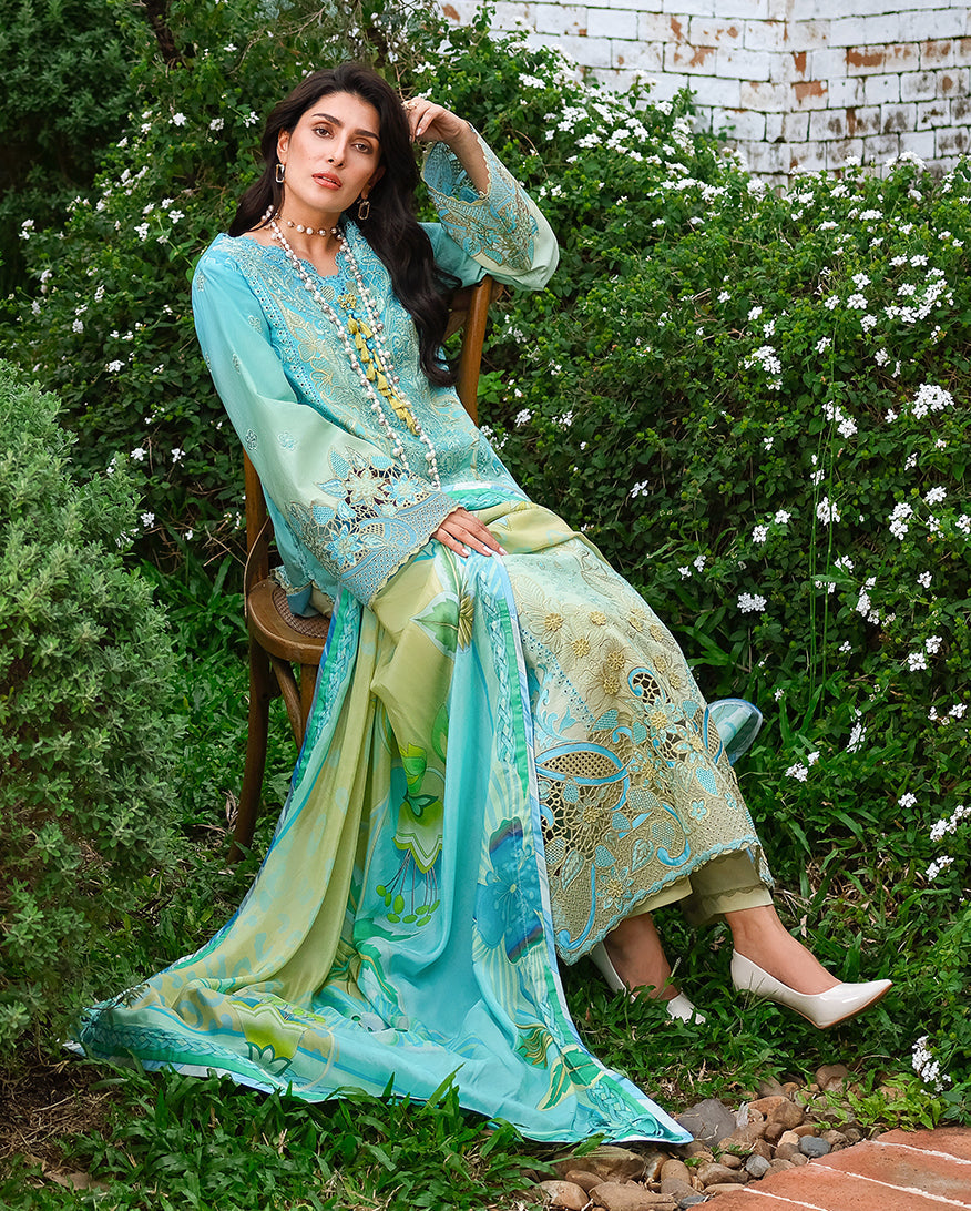 Mushq | Amoi Luxury Lawn | Whispering Winds - Luxury Dress - available at Maria Faisal in UK and USA.