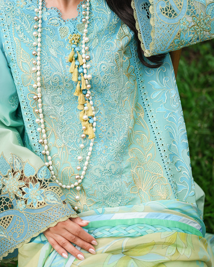 Mushq | Amoi Luxury Lawn | Whispering Winds - Luxury Dress - available at Maria Faisal in UK and USA.