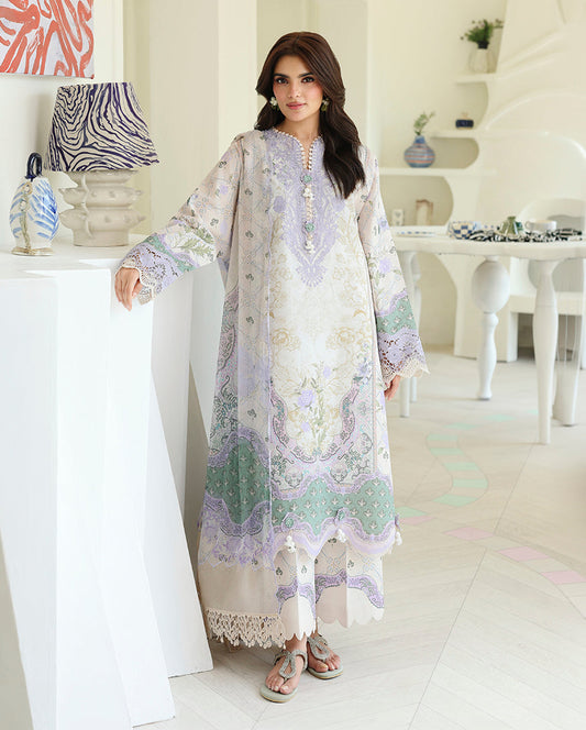 Roheenaz | Petals in Print | White Camellia - Casual Dress - available at Maria Faisal in UK and USA.
