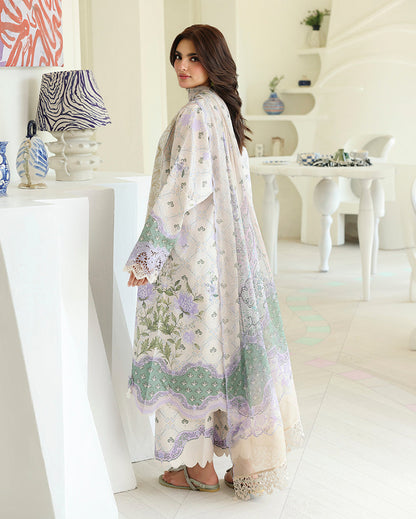 Roheenaz | Petals in Print | White Camellia - Casual Dress - available at Maria Faisal in UK and USA.
