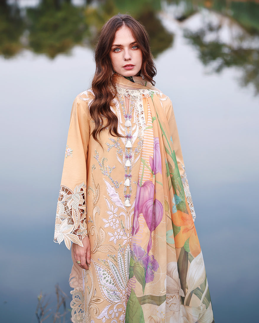 Mushq | The Secret Garden Lawn | Wisteria Veil - Luxury Dress - available at Maria Faisal in UK and USA.
