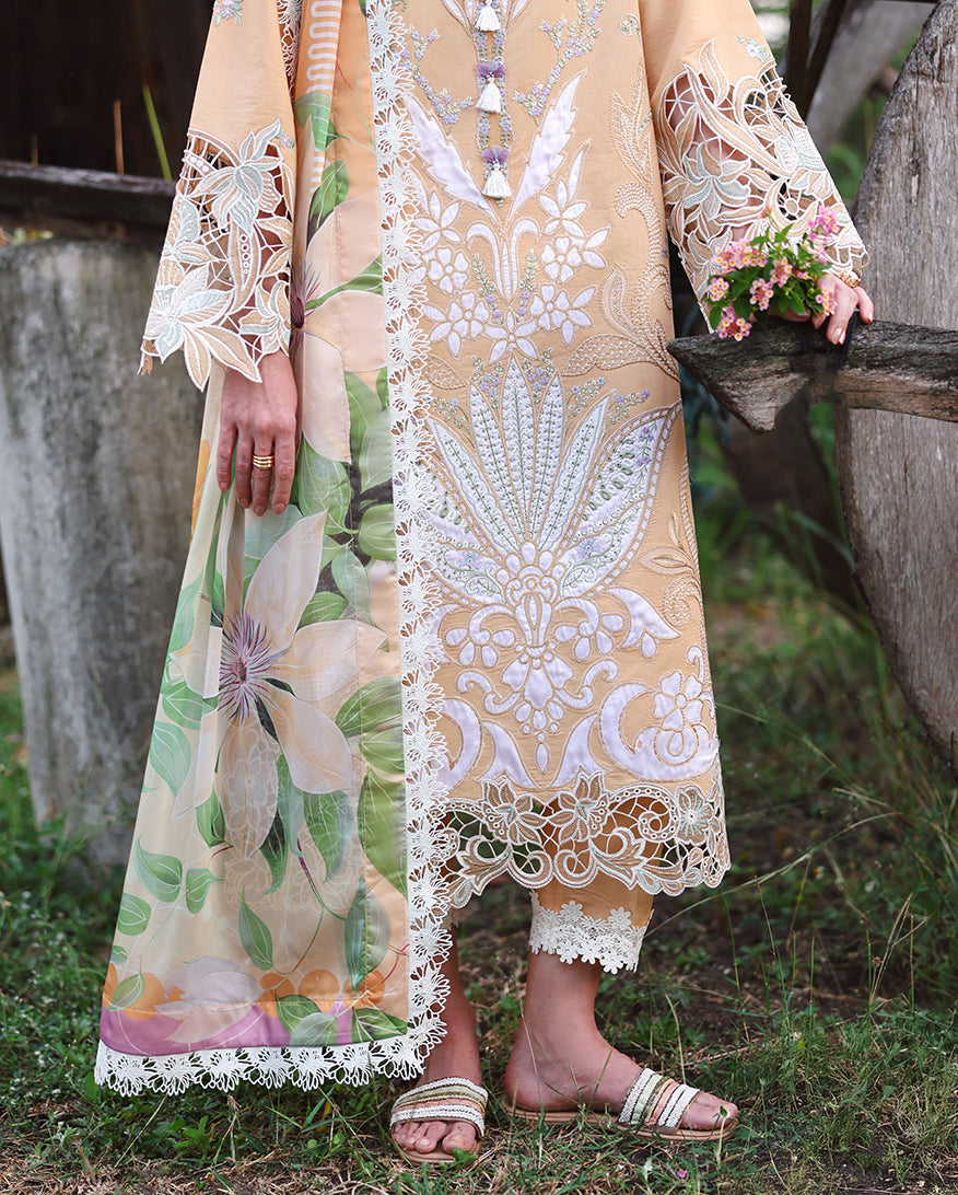 Mushq | The Secret Garden Lawn | Wisteria Veil - Luxury Dress - available at Maria Faisal in UK and USA.