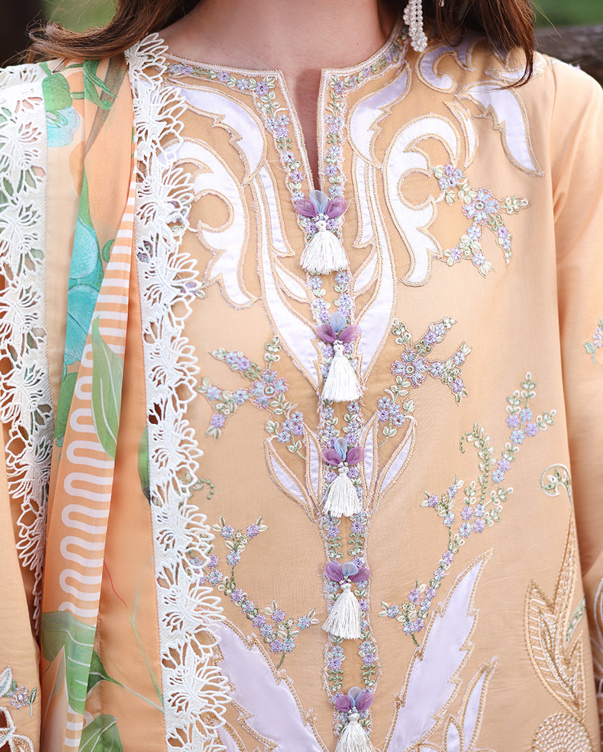 Mushq | The Secret Garden Lawn | Wisteria Veil - Luxury Dress - available at Maria Faisal in UK and USA.
