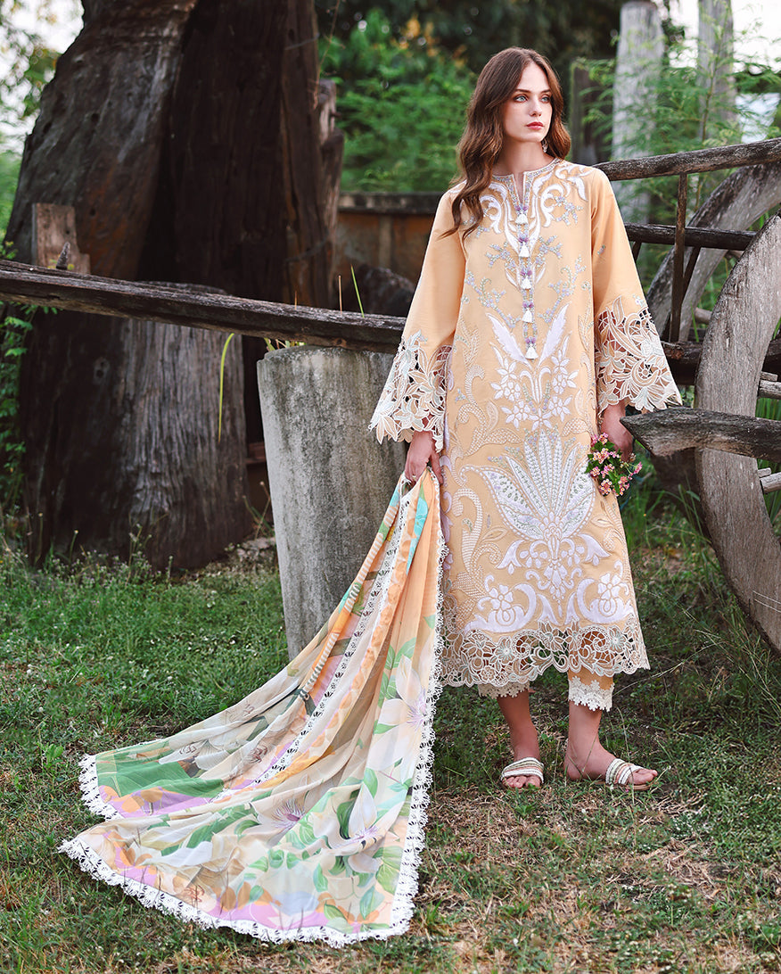Mushq | The Secret Garden Lawn | Wisteria Veil - Luxury Dress - available at Maria Faisal in UK and USA.