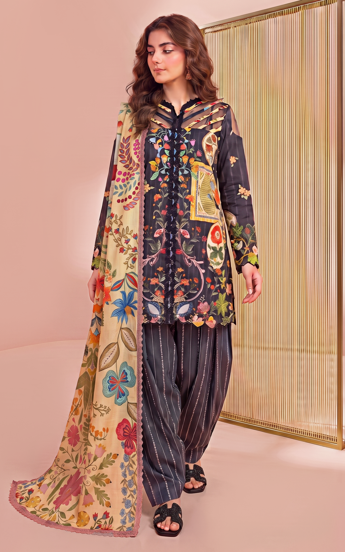 Asifa and Nabeel | Yakin 26 | Marigold (YKL26-01) - Casual Dress - available at Maria Faisal in UK and USA.