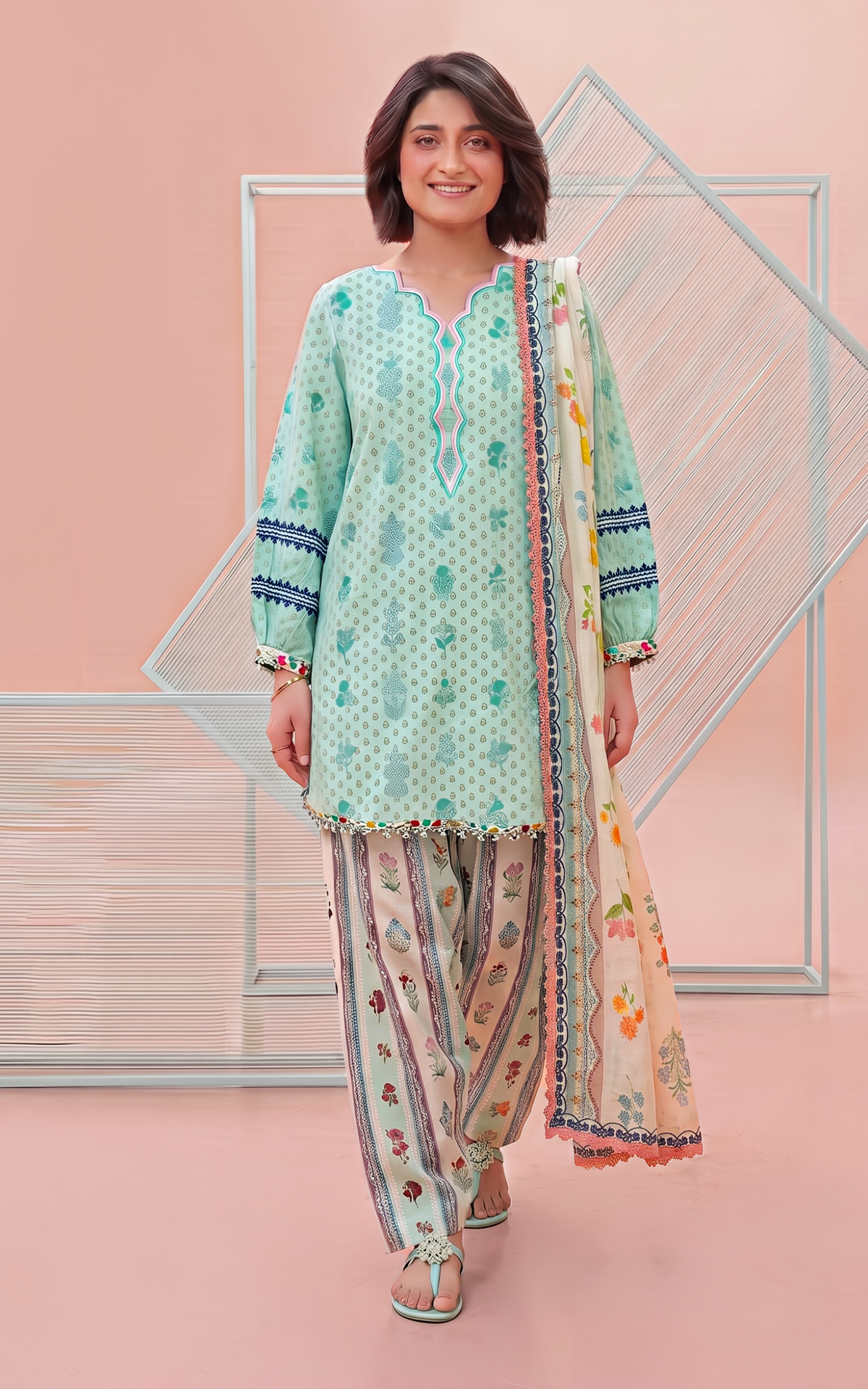 Asifa and Nabeel | Yakin 26 | Daisy (YKL26-03) - Casual Dress - available at Maria Faisal in UK and USA.