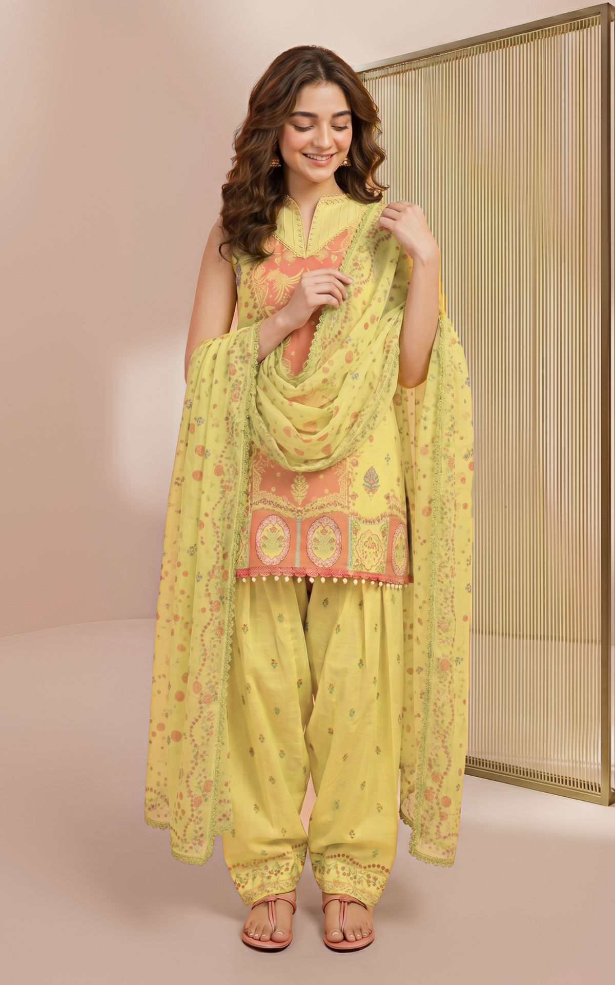 Asifa and Nabeel | Yakin 26 | Sunflower (YKL26-08) - Casual Dress - available at Maria Faisal in UK and USA.