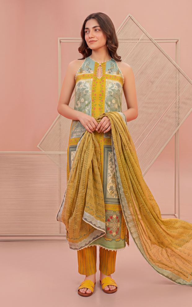 Asifa and Nabeel | Yakin 26 | Daffodil (YKL26-09) - Casual Dress - available at Maria Faisal in UK and USA.