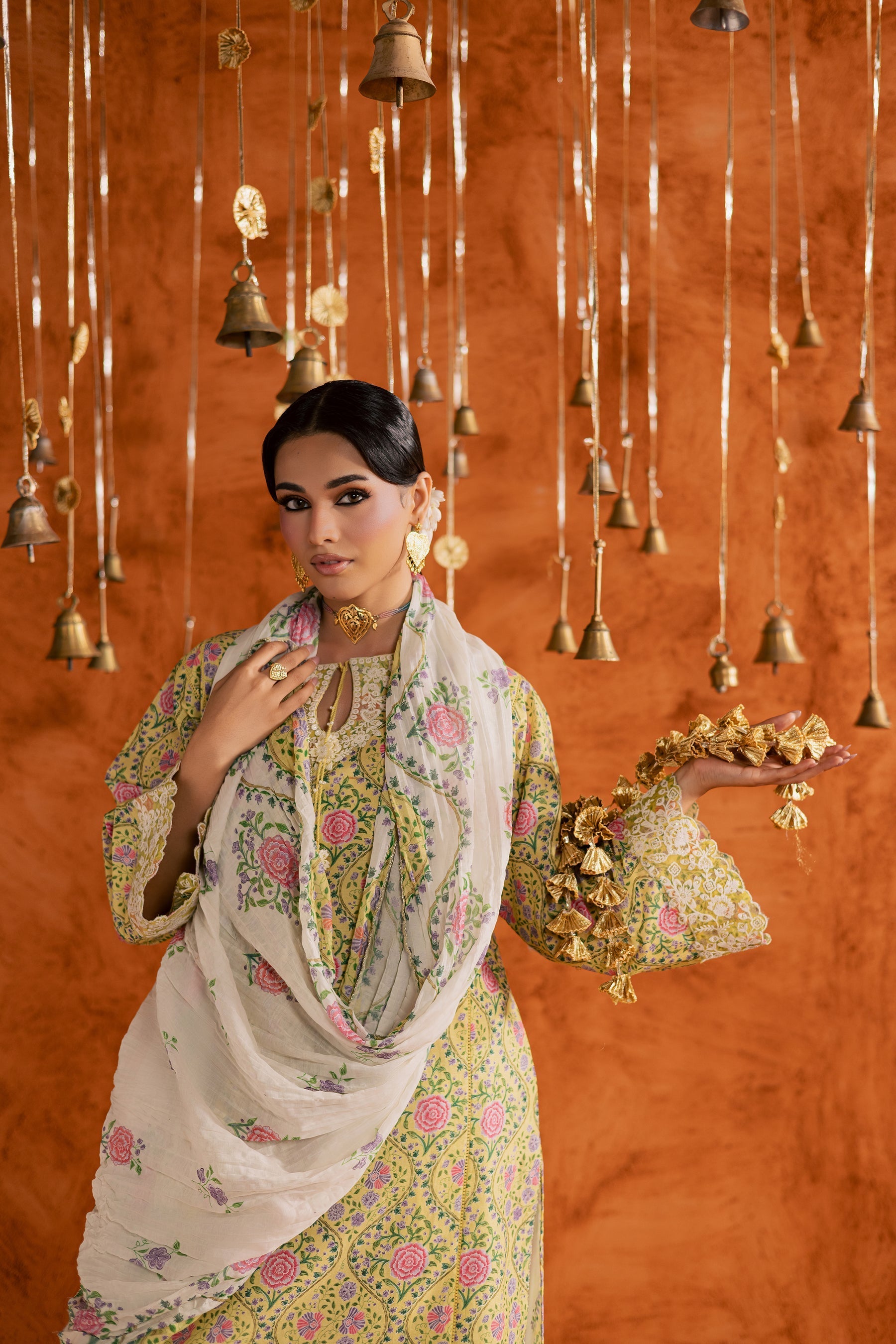 Batik | Festive Eid 26 | Yellow Minsa - Luxury Dress - available at Maria Faisal in UK and USA.