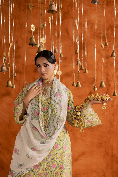 Batik | Festive Eid 26 | Yellow Minsa - Luxury Dress - available at Maria Faisal in UK and USA.