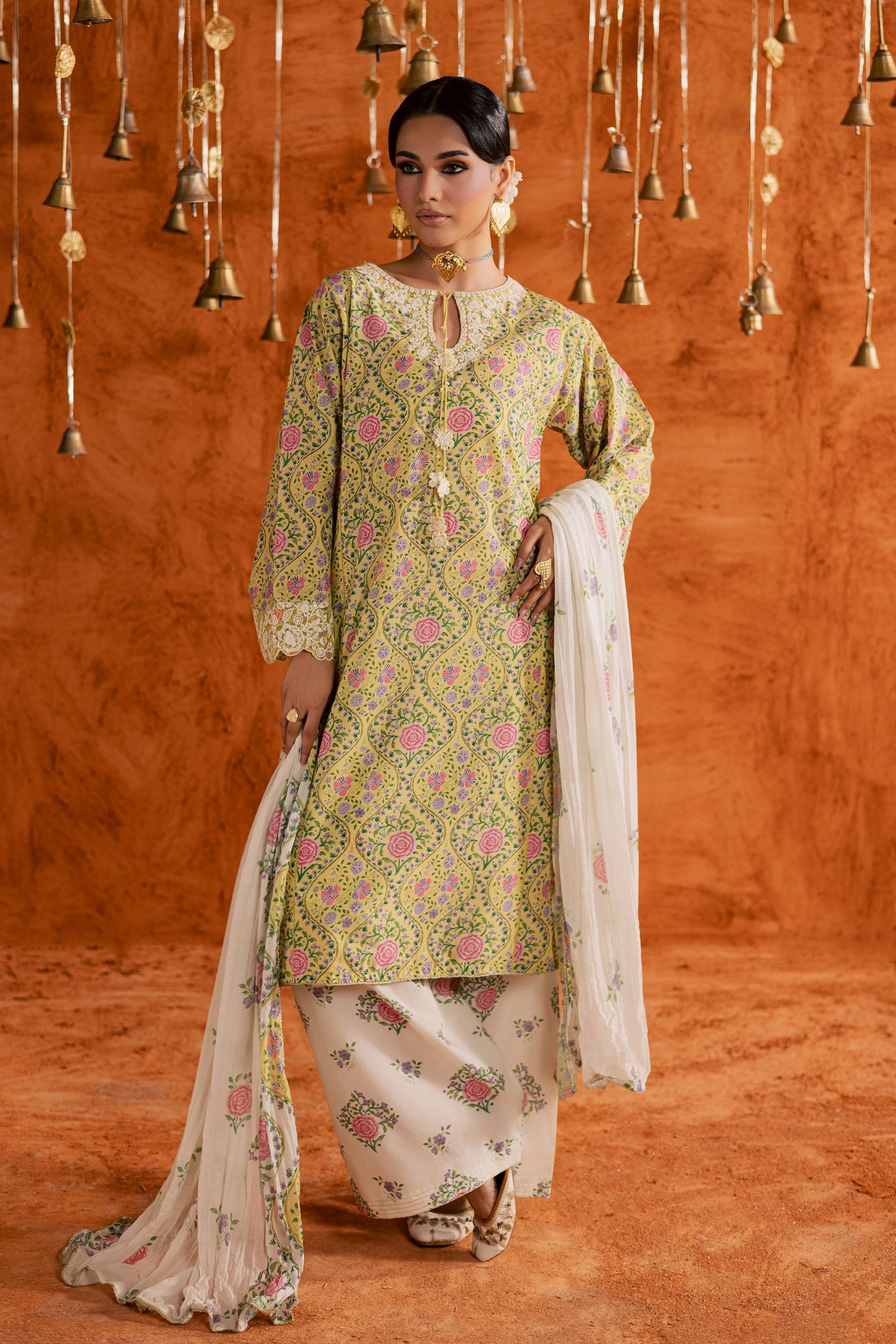 Batik | Festive Eid 26 | Yellow Minsa - Luxury Dress - available at Maria Faisal in UK and USA.
