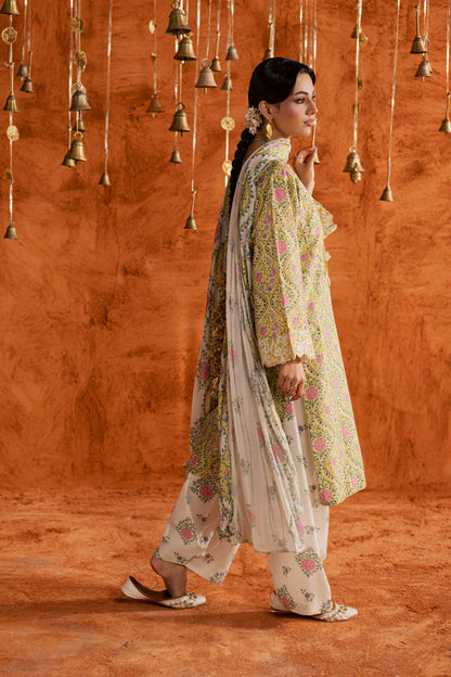 Batik | Festive Eid 26 | Yellow Minsa - Luxury Dress - available at Maria Faisal in UK and USA.