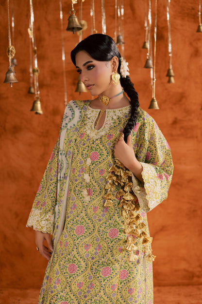Batik | Festive Eid 26 | Yellow Minsa - Luxury Dress - available at Maria Faisal in UK and USA.