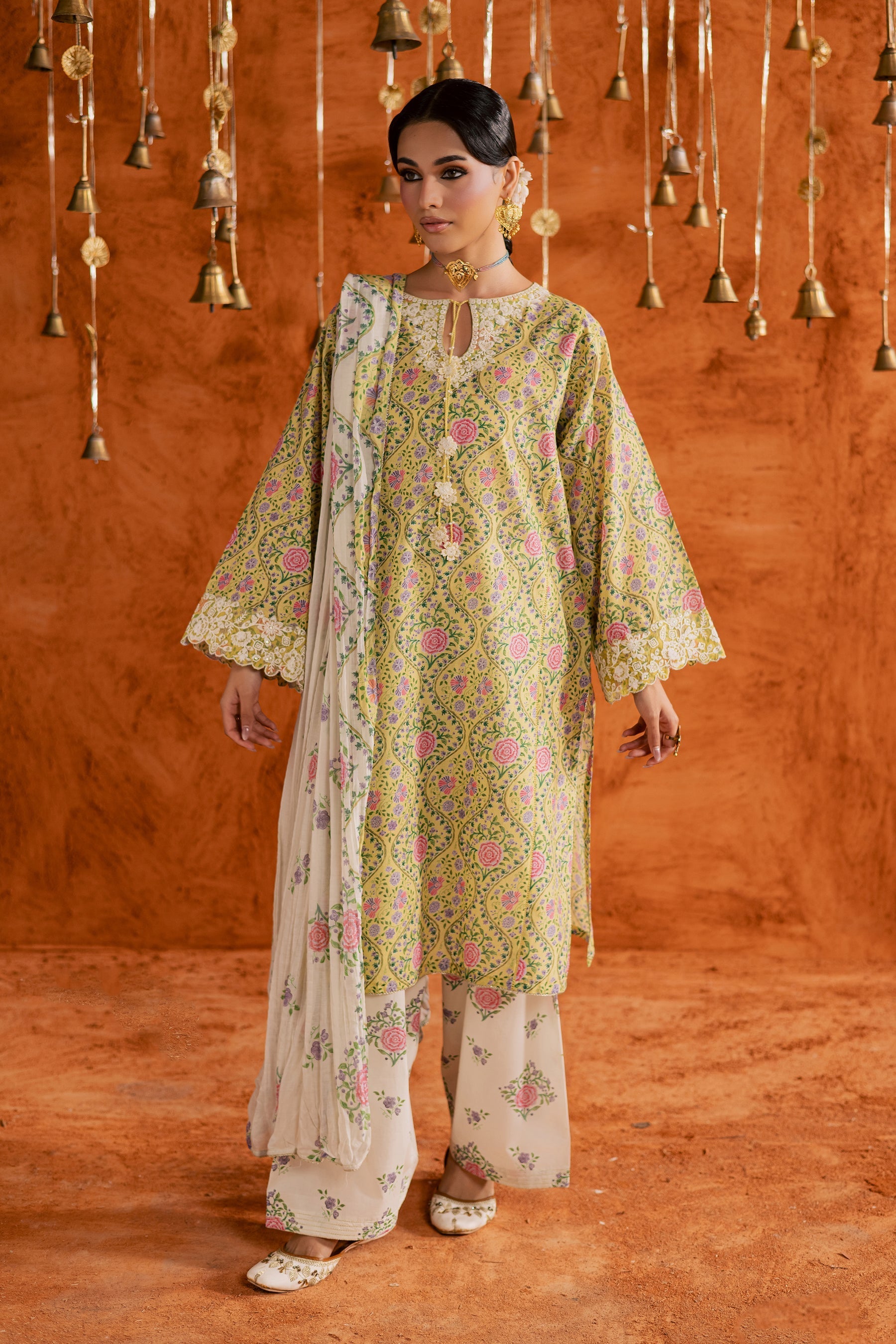 Batik | Festive Eid 26 | Yellow Minsa - Luxury Dress - available at Maria Faisal in UK and USA.