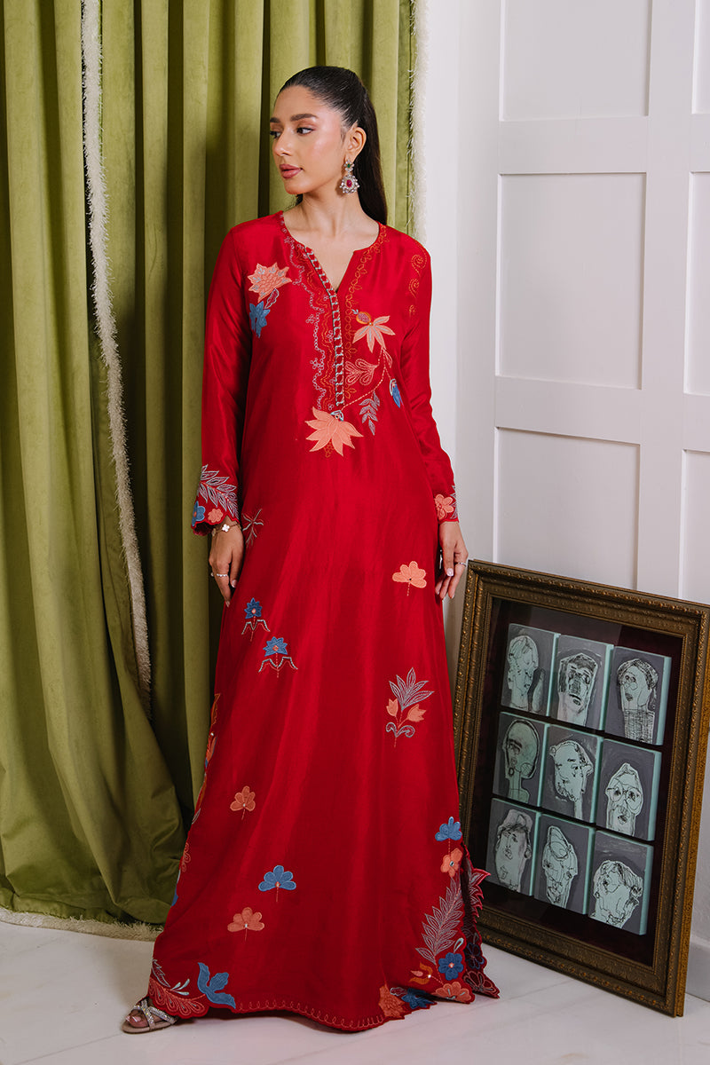 Mina Hasan | Signature Pret | Crimson Dream Kaftan - Luxury Dress - available at Maria Faisal in UK and USA.