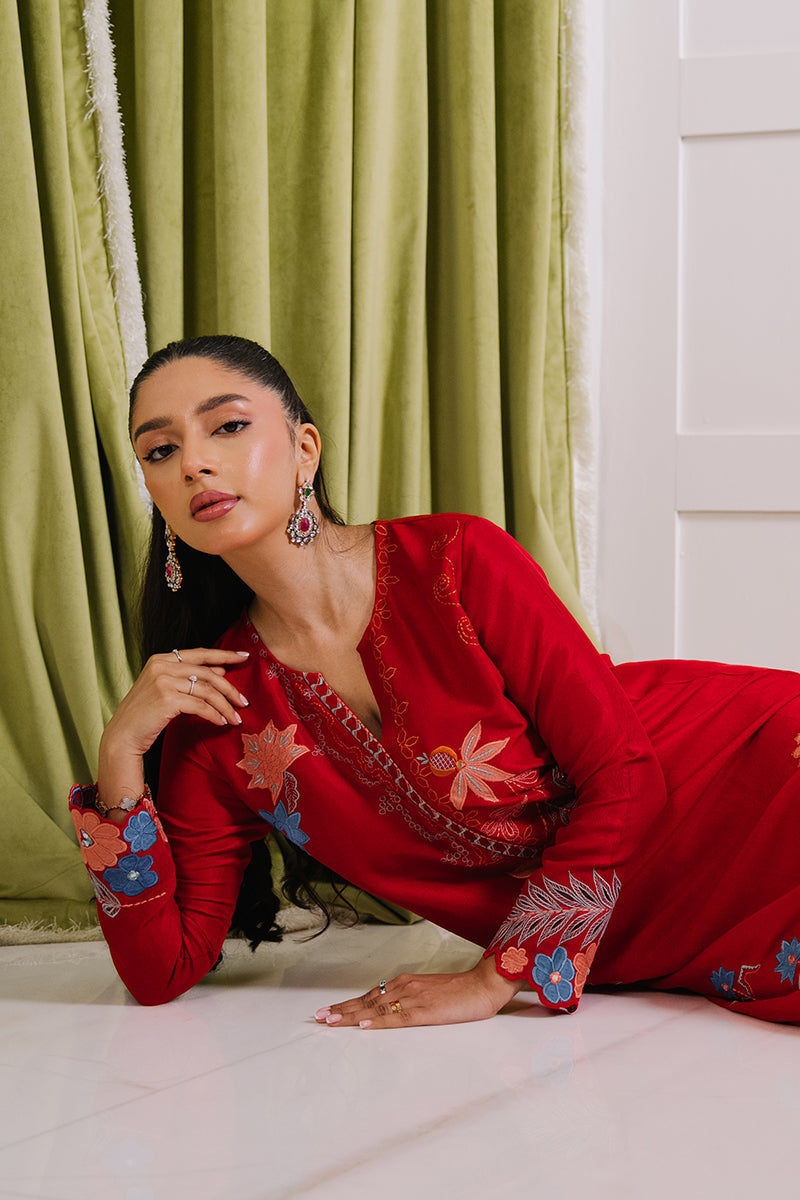 Mina Hasan | Signature Pret | Crimson Dream Kaftan - Luxury Dress - available at Maria Faisal in UK and USA.