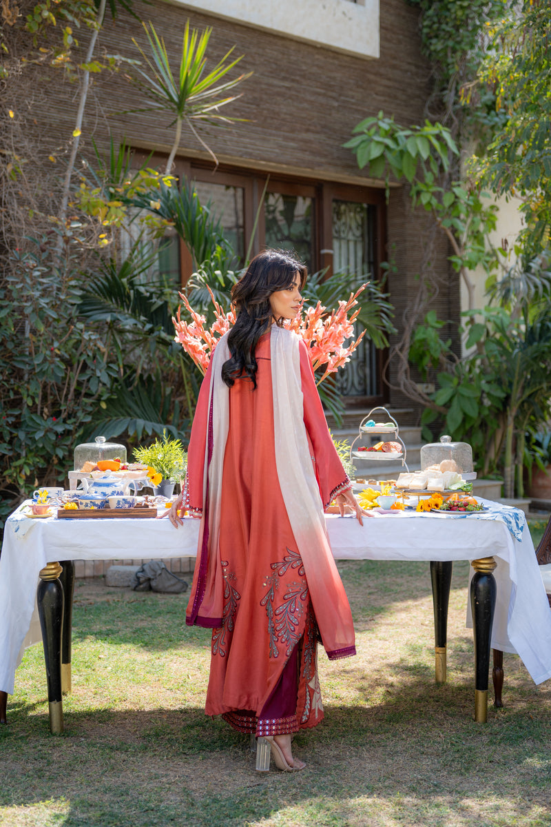 Wahaj M Khan | Pari Collection | Rust Maroon Kaftan Pari Outfit