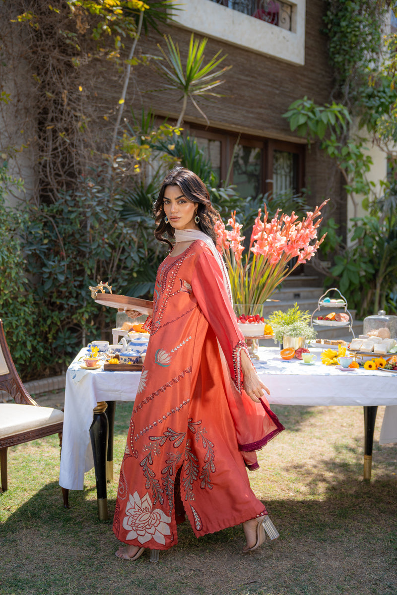 Wahaj M Khan | Pari Collection | Rust Maroon Kaftan Pari Outfit