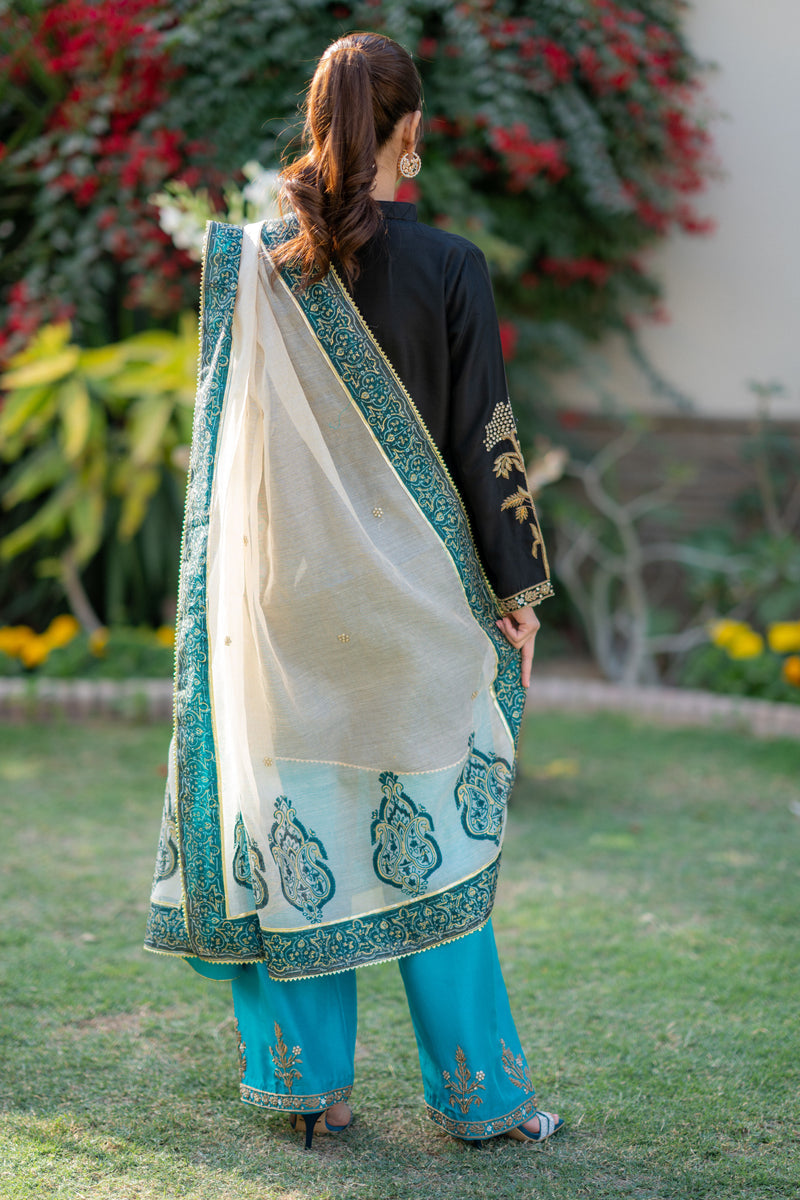 Wahaj M Khan | Pari Collection | Black Turquoise Pari Outfit - Ladies Clothes - Maria Faisal