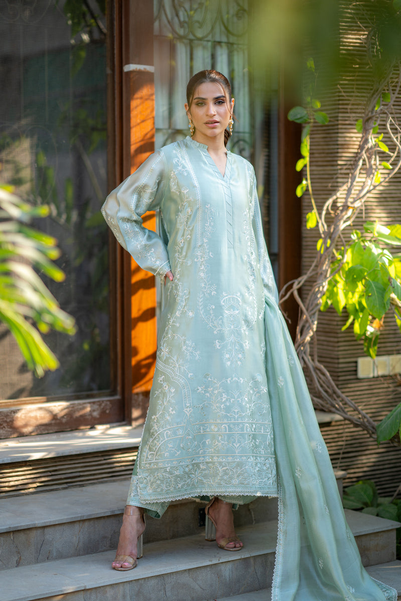 Wahaj M Khan | Pari Collection | Mint Sheesha Pari Set - Ladies Clothes - Maria Faisal