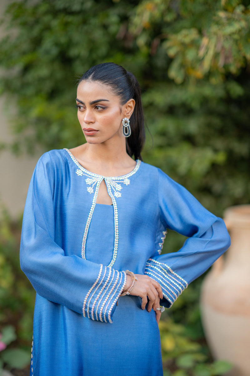 Wahaj M Khan | Pari Collection | Blue Shaded Sheesha Outfit - Ladies Clothes - Maria Faisal