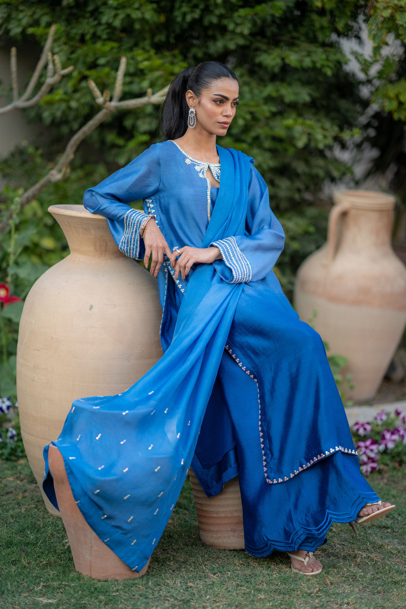 Wahaj M Khan | Pari Collection | Blue Shaded Sheesha Outfit - Ladies Clothes - Maria Faisal