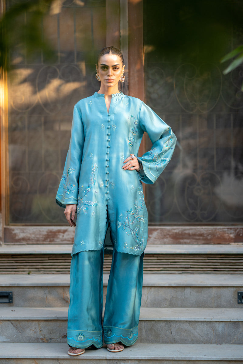 Wahaj M Khan | Pari Collection | Blue Grey Pari Outfit - Ladies Clothes - Maria Faisal