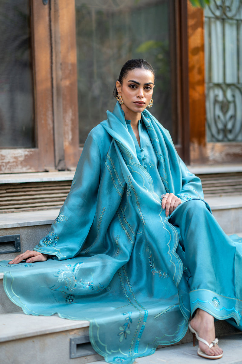 Wahaj M Khan | Pari Collection | Blue Grey Pari Outfit - Ladies Clothes - Maria Faisal