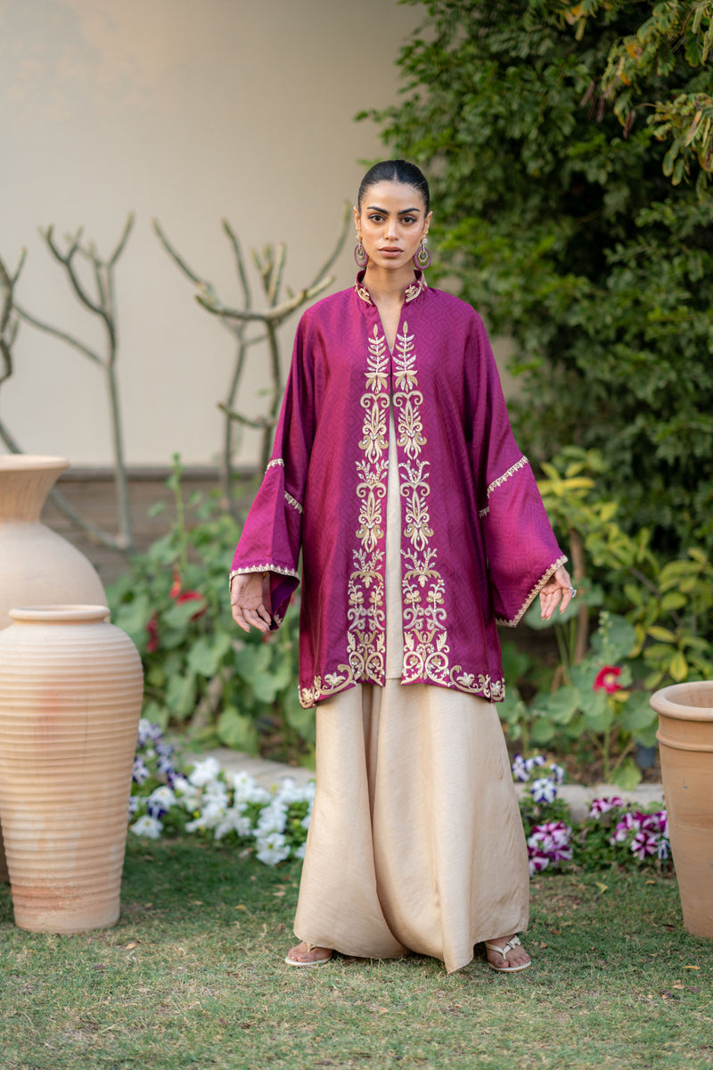 Wahaj M Khan | Pari Collection | Magenta cape Pari Outfit - Ladies Clothes - Maria Faisal