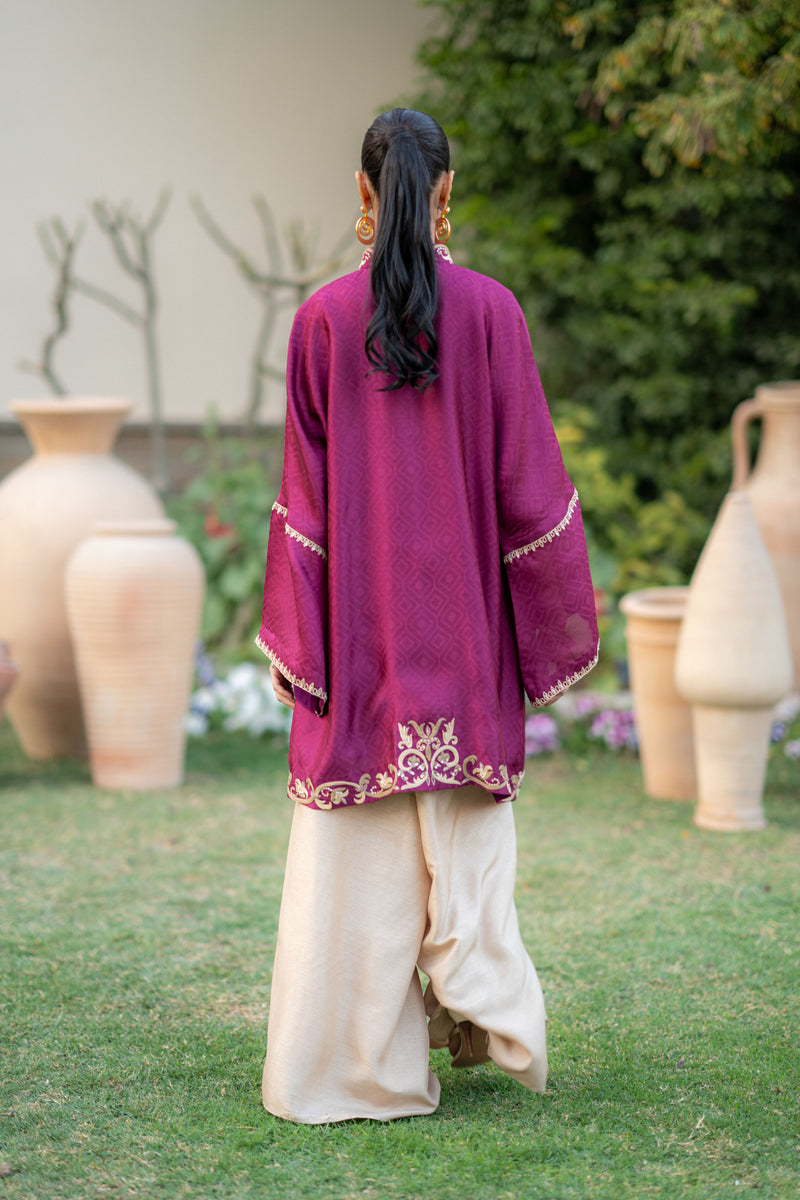 Wahaj M Khan | Pari Collection | Magenta cape Pari Outfit