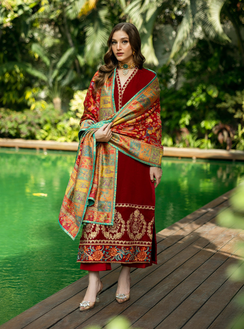 Zainab Chottani | Makhmal Luxe Pret | Ghermez - Ladies Clothes - Maria Faisal