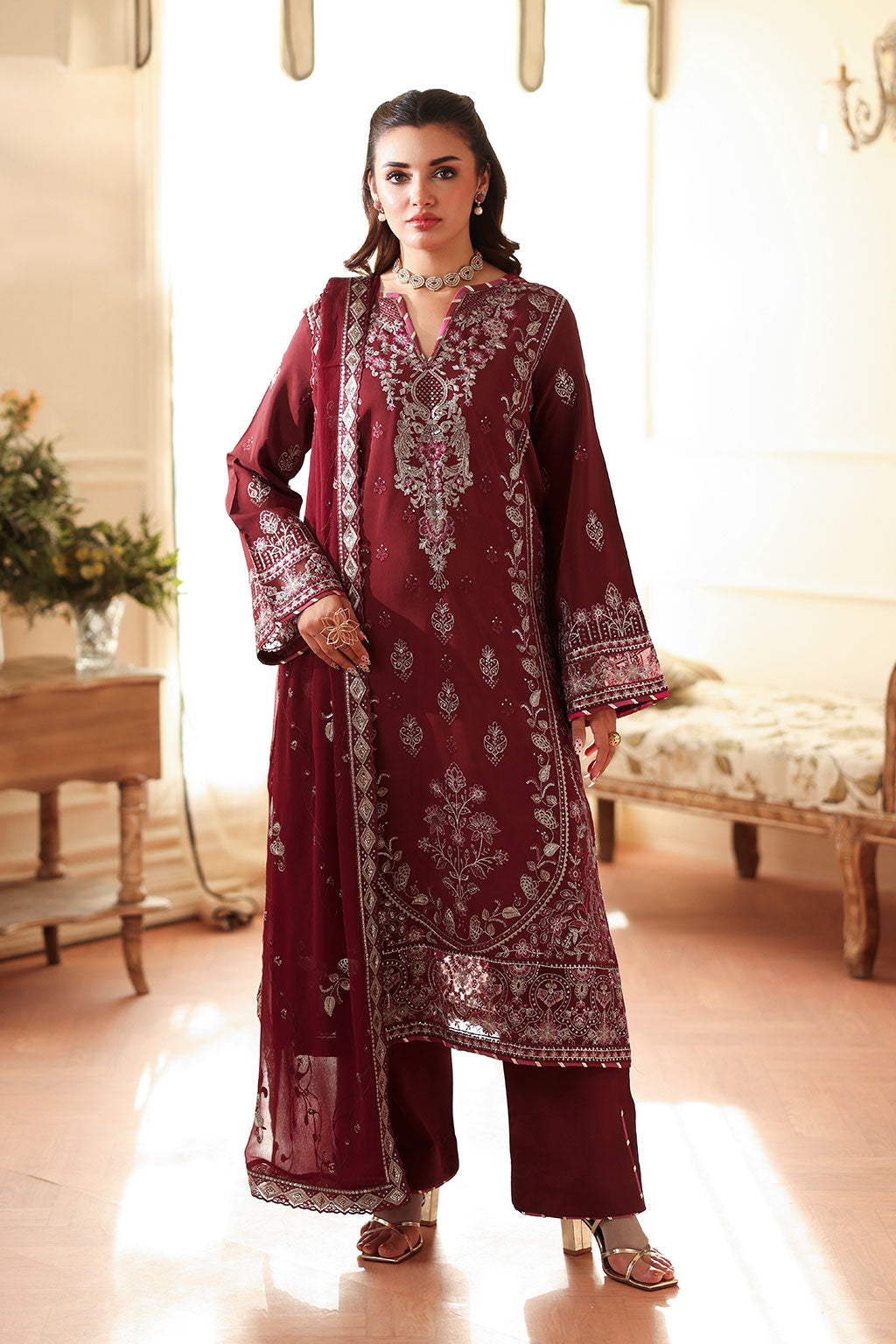 AA-203 – authentic Pakistani dress from the Aangan Luxury Raw silk collection for women in the UK