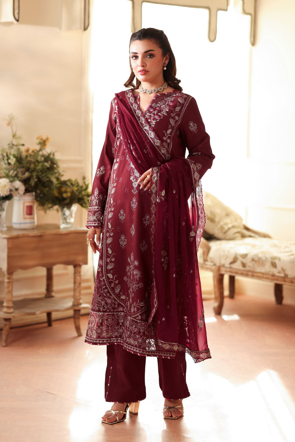AA-203 – authentic Pakistani dress from the Aangan Luxury Raw silk collection for women in the UK