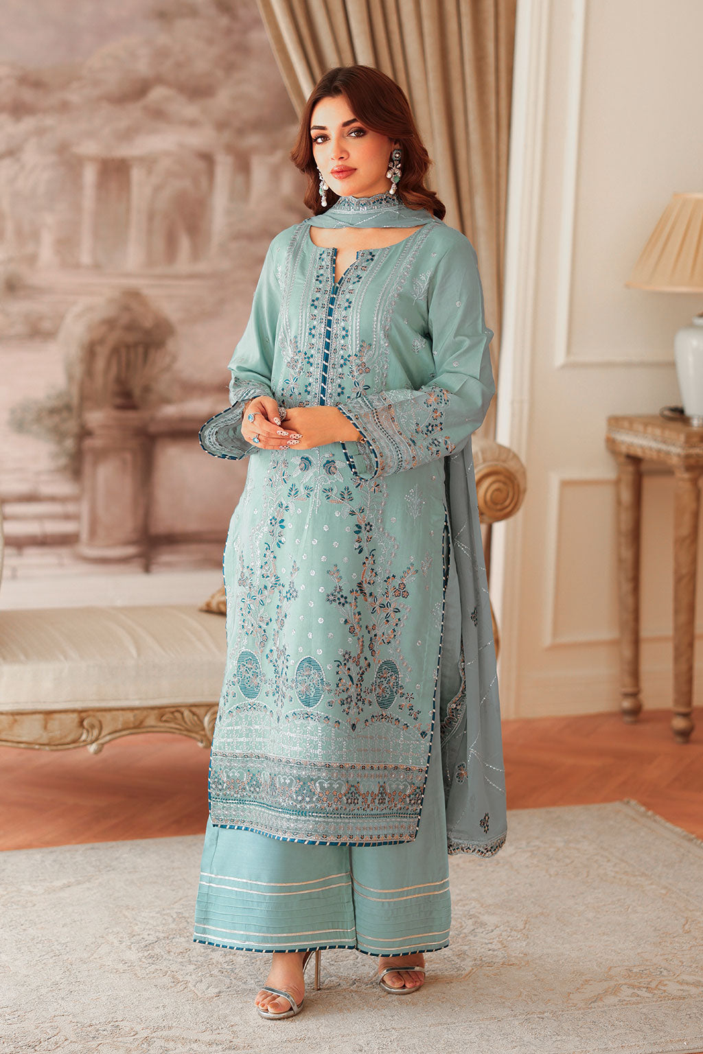 AA-204 – authentic Pakistani dress from the Aangan Luxury Raw silk collection for women in the UK