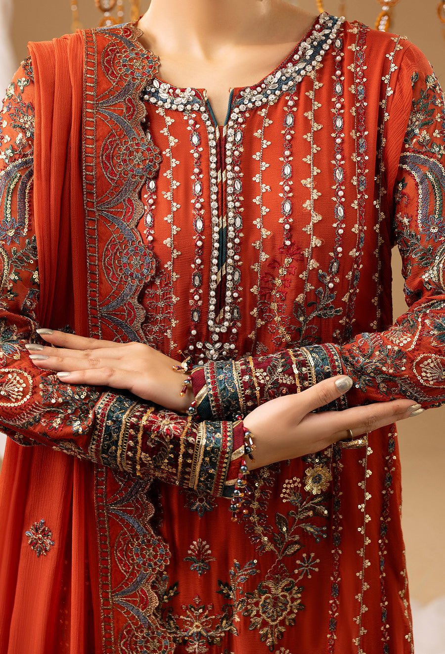 Adans Libas | Chiffon 25 | 7581 G - is Rust dress from Adans Libas - Ladies Clothes - Maria Faisal