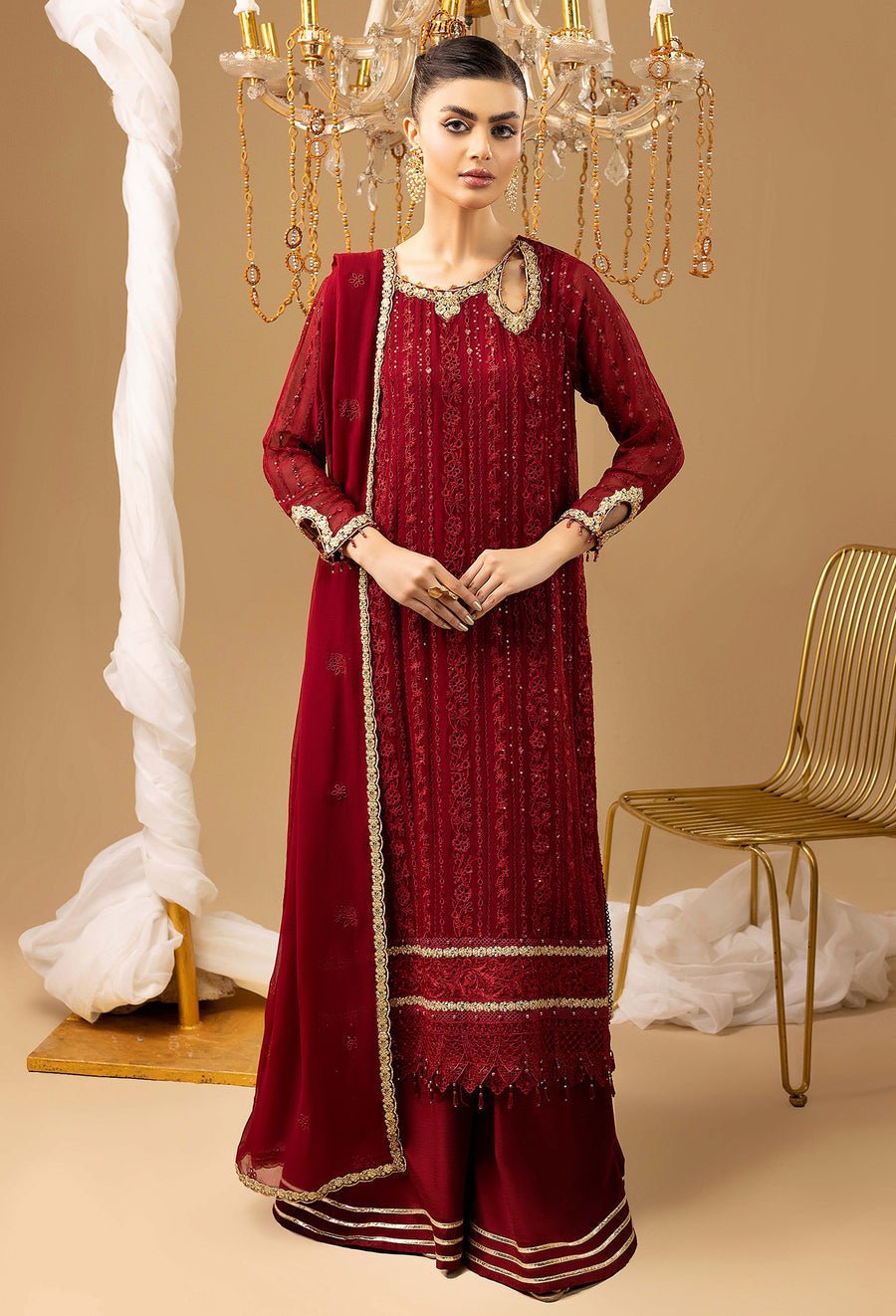 Adans Libas | Chiffon 25 | 7583 M - is Maroon dress from Adans Libas - Ladies Clothes - Maria Faisal
