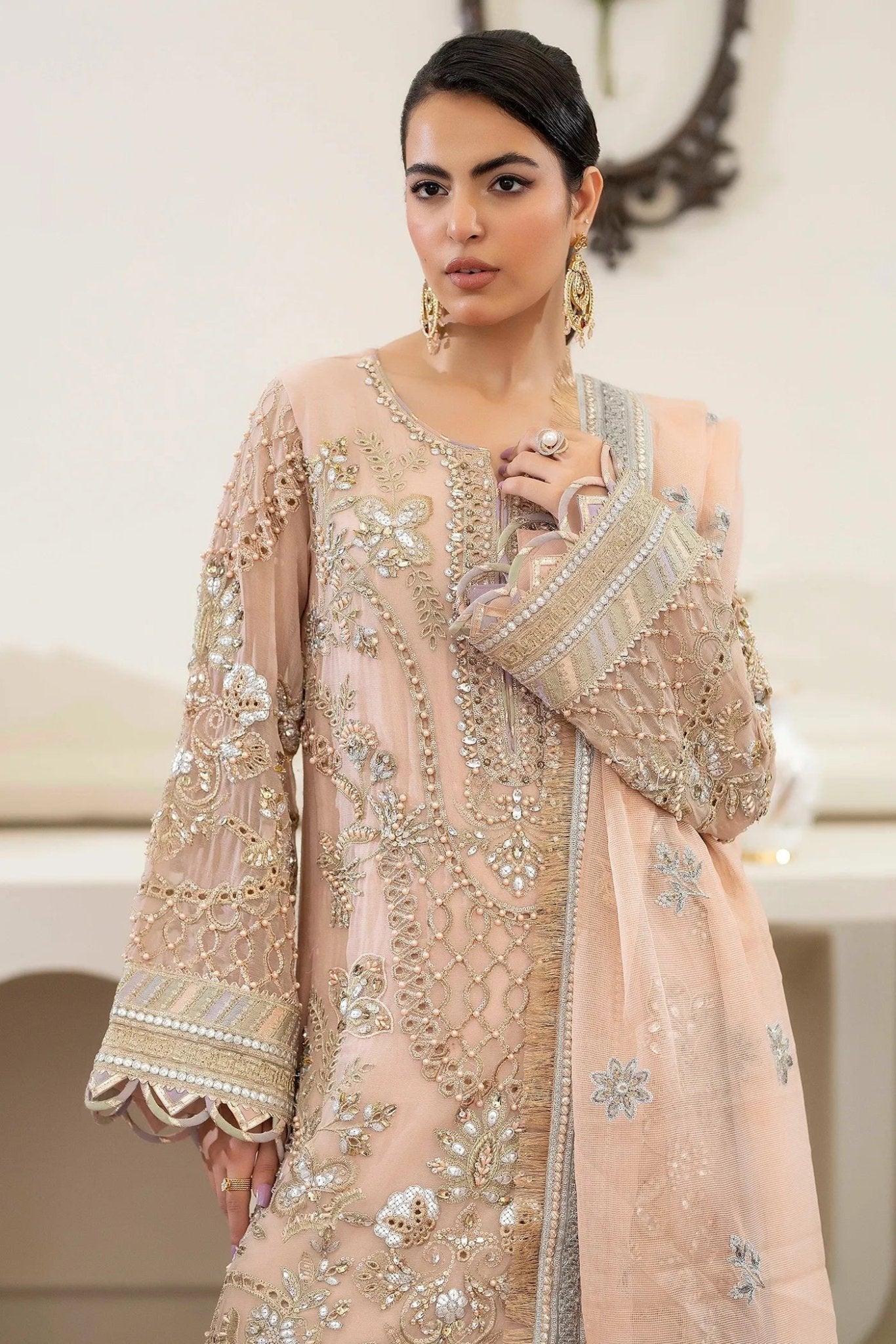 Adans Libas | Saleeqa Chiffon 25 | SALEEQA 7510 - is Pale Peach dress from Adans Libas - Ladies Clothes - Maria Faisal