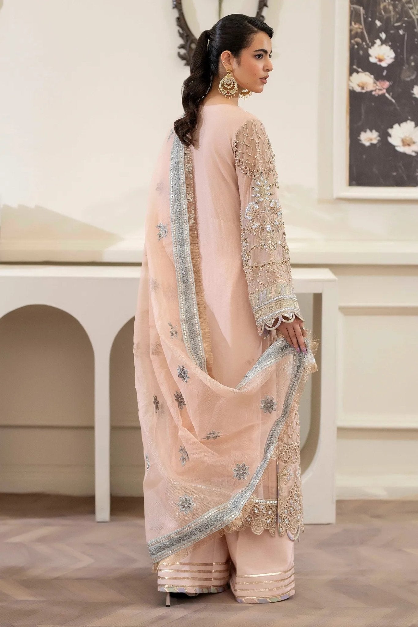 Adans Libas | Saleeqa Chiffon 25 | SALEEQA 7510 - is Pale Peach dress from Adans Libas - Ladies Clothes - Maria Faisal