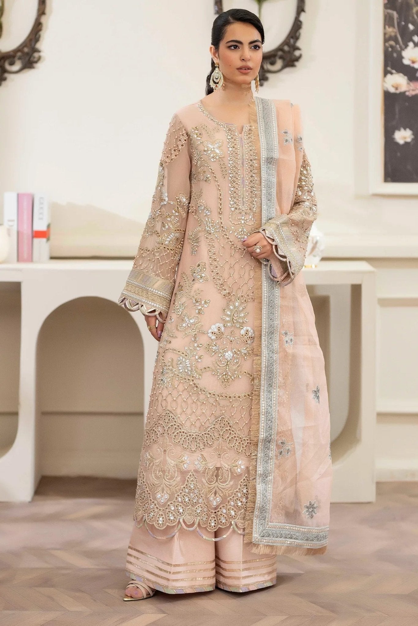 Adans Libas | Saleeqa Chiffon 25 | SALEEQA 7510 - is Pale Peach dress from Adans Libas - Ladies Clothes - Maria Faisal