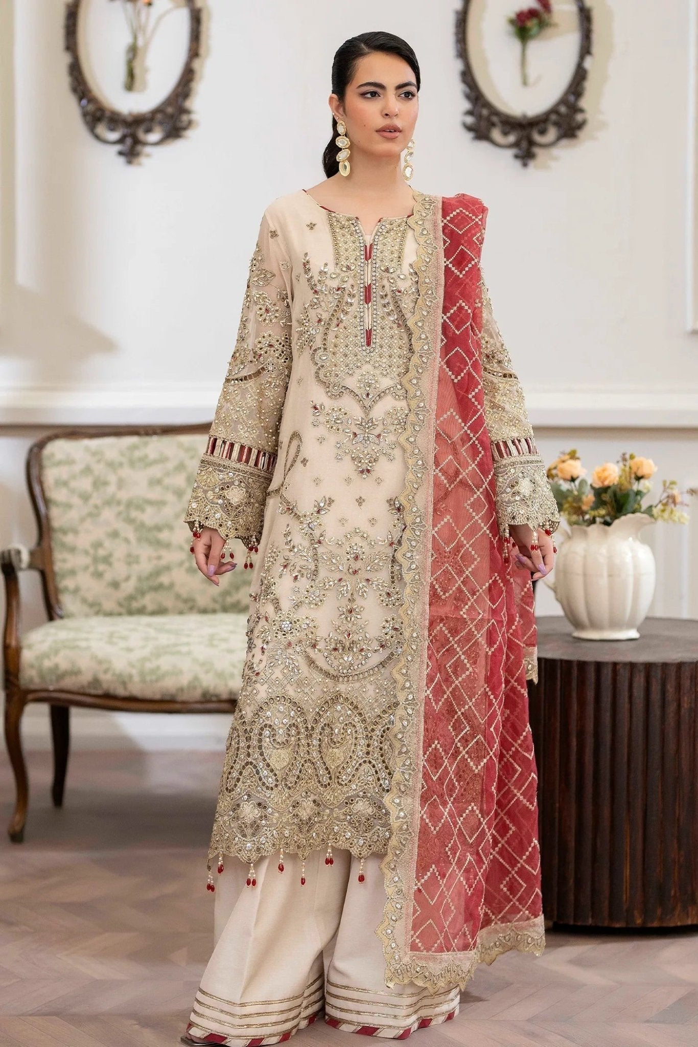 Adans Libas | Saleeqa Chiffon 25 | SALEEQA 7511 - is Ivory dress from Adans Libas - Ladies Clothes - Maria Faisal