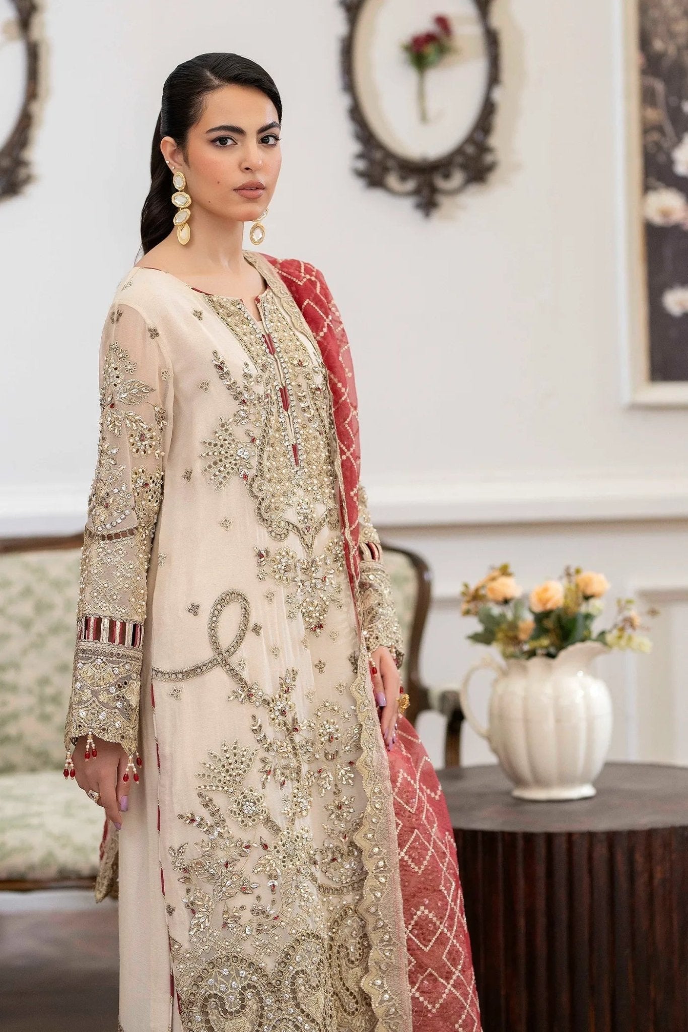 Adans Libas | Saleeqa Chiffon 25 | SALEEQA 7511 - is Ivory dress from Adans Libas - Ladies Clothes - Maria Faisal