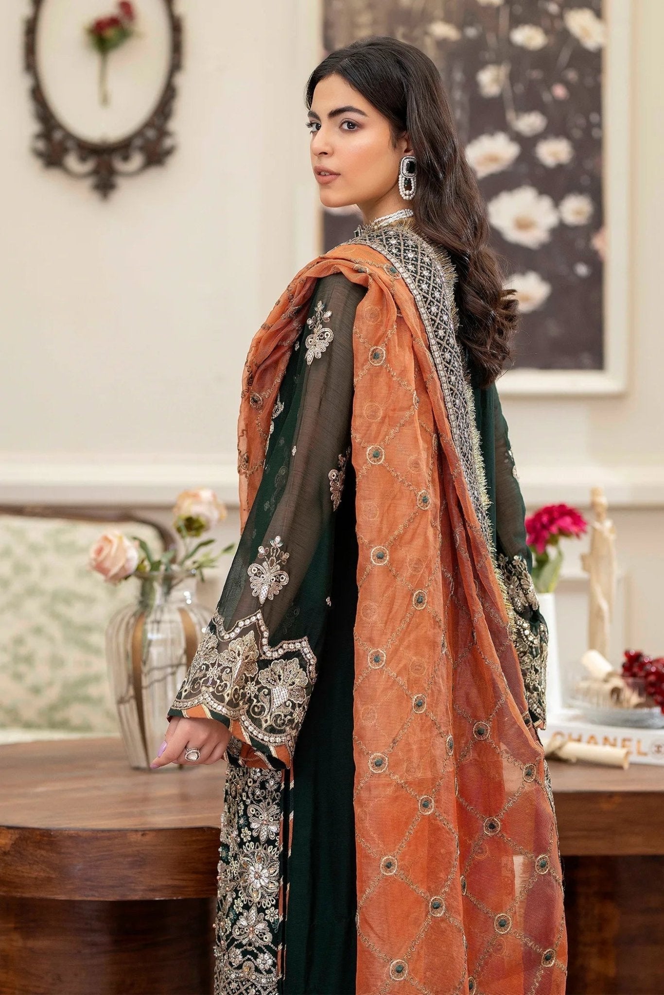 Adans Libas | Saleeqa Chiffon 25 | SALEEQA 7512 - is Bottle Green dress from Adans Libas - Ladies Clothes - Maria Faisal