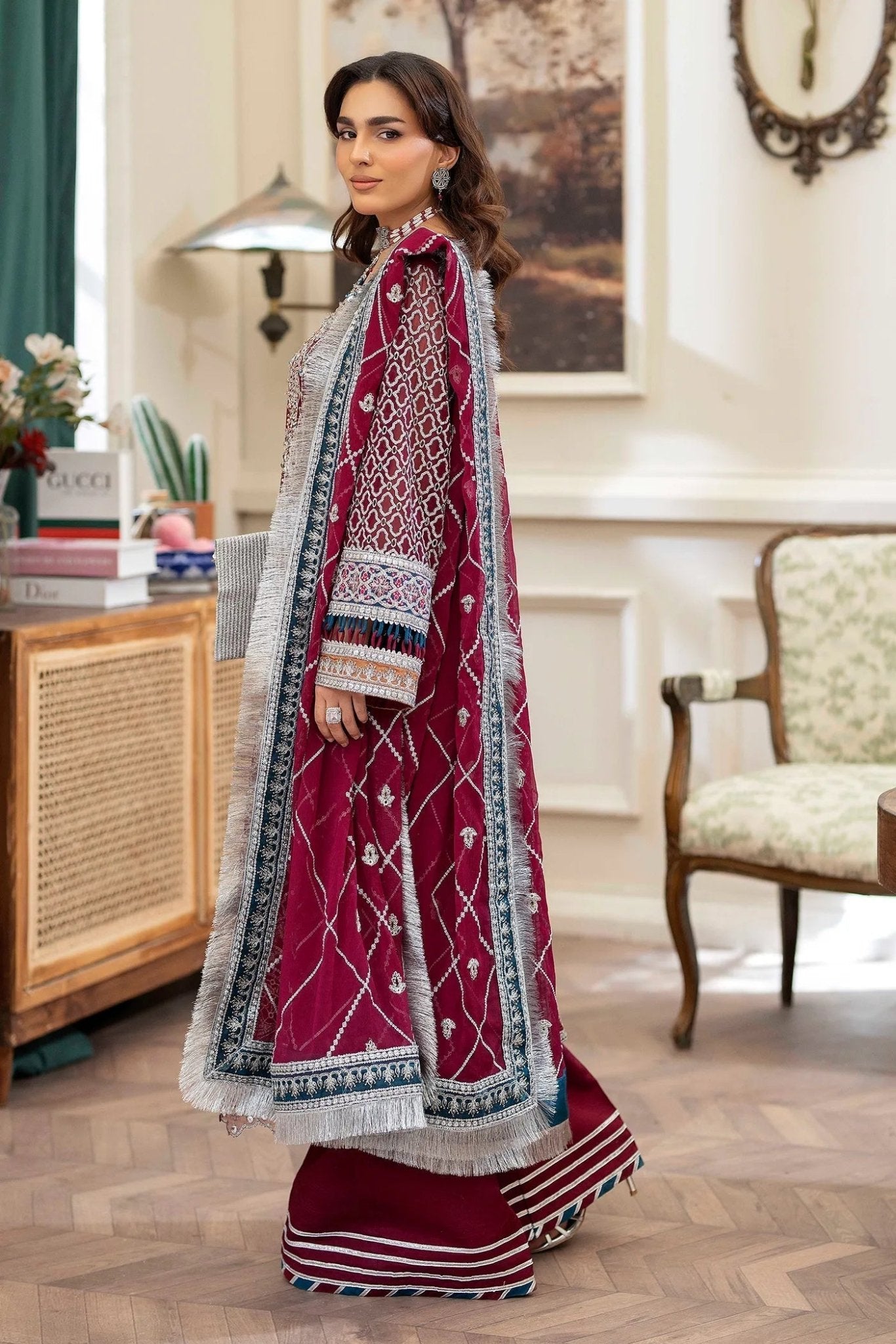 Adans Libas | Saleeqa Chiffon 25 | SALEEQA 7513 - is Maroon dress from Adans Libas - Ladies Clothes - Maria Faisal